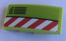 Lego Slope, Curved 4 x 2 with Red and White Danger Stripes and Vent Pattern Model Right Side (Sticker) - Set 60124 / Lime