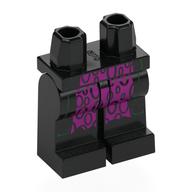Lego Hips and Black Legs with Coat Ends, Dark Green Trim, Magenta Pants Print / Black