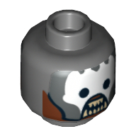 Lego Minifig Head Uruk-hai (Berserker), White Face and Teeth, Plate on Reverse Print [Hollow Stud]