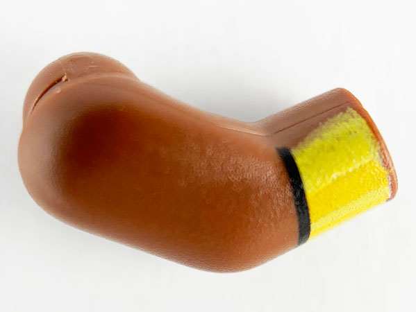 Lego Arm, Right with Yellow and Bright Light Orange Cuffs Pattern / Reddish Brown