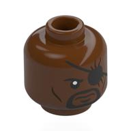 Lego Minifig Head Nick Fury, Black Eyepatch, Moustache, Beard, Cheek Lines / Reddish Brown