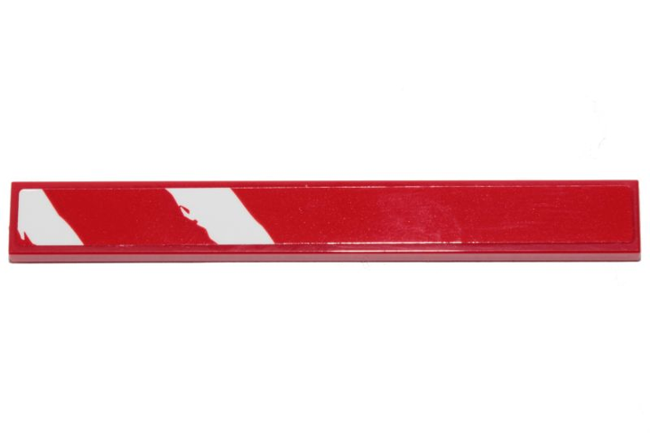Lego Tile 1 x 8 with 2 Rugged White Diagonal Stripes on Red Background Pattern (Sticker) - Set 75254