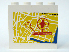 Lego Panel 1 x 4 x 3 - Hollow Studs with Map Street Pattern 5 and Minifigure in Circle (Sticker) - Set 7034