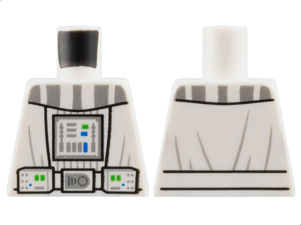 Lego Torso SW Robe and Armor, Utility Belt, Silver Stripes, Chest Panel with Green and Blue Lights Pattern / White