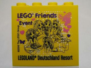 Lego Brick 2 x 4 x 3 with LEGO Friends Event Legoland Deutschland Resort 2016 Pattern / Yellow