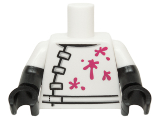 Lego Torso Lab Coat with 3 Black and Gray Clasps, Belt and Magenta Stains Pattern / Black Arms with Molded White Short Sleeves Pattern / Black Hands