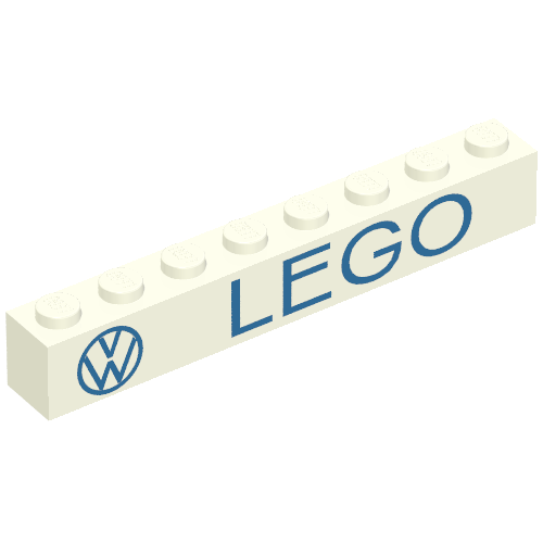 Lego Brick 1 x 8 with 'VW LEGO' Blue Print