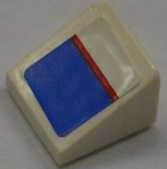 Lego Slope 30 1 x 1 x 2/3 with Red Line on Blue and White Pattern (Sticker) (Undetermined Type) / White