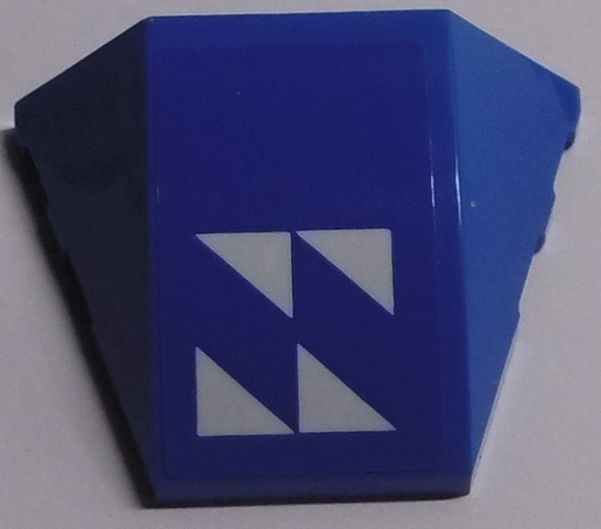 Lego Wedge 4 x 3 Triple Curved No Studs with 4 White Triangles Pattern (Sticker) - Set 70614 / Blue