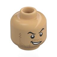Lego Minifig Head Lord Farquaad, Black Eyebrows, Nougat Stubbles, Mean, Lopsided Smile / Worried / Warm Tan