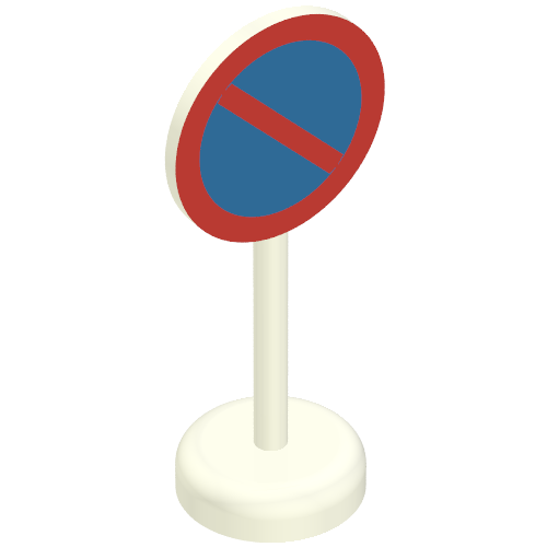 Lego Road Sign Old Round with No Parking Blue Print Single Piece Unit / White