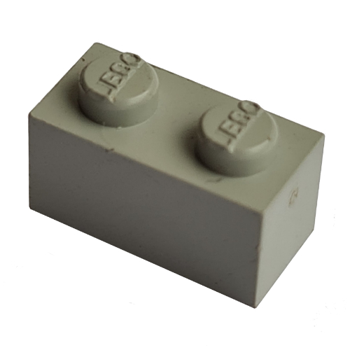 Lego Modulex Brick 1 x 2 with LEGO on Stud / Modulex Light Gray