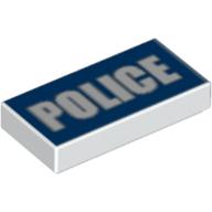 Lego Tile 1 x 2 with 'POLICE' White on Blue Background Print