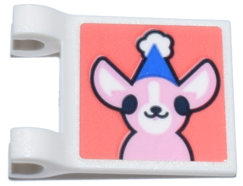 Lego Flag 2 x 2 Square with Flared Edge with Bright Pink Chihuahua Dog with White and Blue Party Hat Pattern (Sticker) - Set 41806