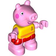 Lego Duplo Figure Child, Pig with Dark Pink Cheeks, Red Swimming Trunks Print / Yellow