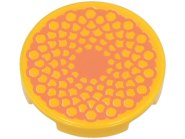 Lego Tile, Round 2 x 2 with Bottom Stud Holder with Nougat Common Daisy Disc Florets (Flowers) Pattern