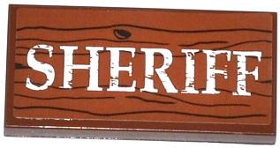 Lego Tile 2 x 4 with Wood Grain and 'SHERIFF' Pattern (Sticker) - Set 79109