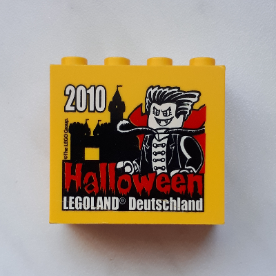 Lego Brick 2 x 4 x 3 with 'LEGOLAND Deutschland Halloween 2010' print / Yellow