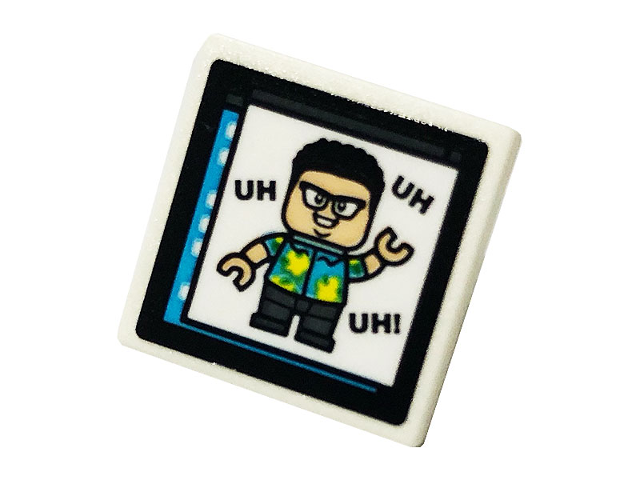 Lego Road Sign 2 x 2 Square with Open O Clip with Monitor with 'UH UH UH!' and Minifigure Pattern (Sticker) - Set 75932