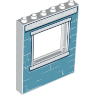 Lego Panel 1 x 6 x 6 with Window with Medium Blue Bricks, White Windowpane Print / White