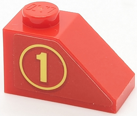 Lego Slope 45 2 x 1 with Bright Light Yellow Number 1 in Circle Pattern Model Left Side (Sticker) - Set 40347 / Red