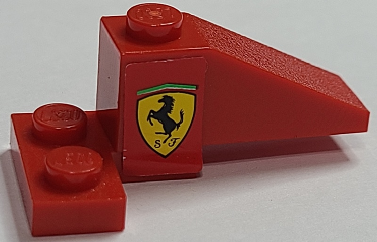 Lego Stickered Assembly 4 x 2 x 1 1/3 with Ferrari Logo On Red Background Pattern Model Right Side (Sticker) - Set 2556