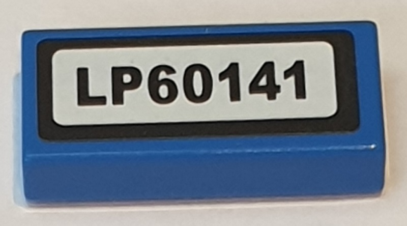 Lego Tile 1 x 2 with 'LP60141' Pattern (Sticker) - Set 60141 / Blue
