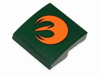 Lego Slope, Curved 2 x 2 x 2/3 with Orange Rebels Insignia Pattern Model Left Side (Sticker) - Set 75090 / Dark Green