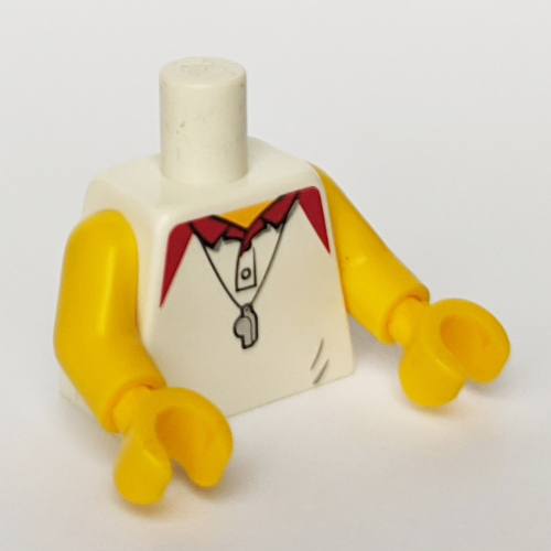 Lego Torso, Polo Shirt with Red Collar and Silver Whistle Print, Yellow Arms and Hands / White