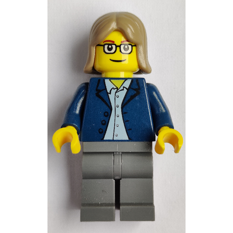 Lego Dark Blue Torso, Dark Bluish Grey Legs, Dark Tan Hair