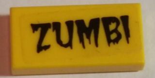 Lego Tile 1 x 2 with Black Dripping 'ZUMBI' Pattern (Sticker) - Set 5973