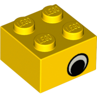 Lego Brick 2 x 2 with Eye with White Print on Two Sides, Offset / Yellow