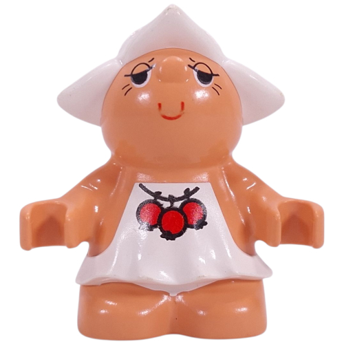 Lego Duplo Figure Little Forest Friend Female with White Dress with Three Red Berries Print (Dreamer Meadowsweet) / Nougat