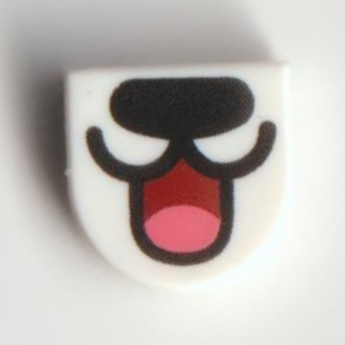 Lego Tile Round 1 x 1 Half Circle with Snout, Open Mouth Print / White