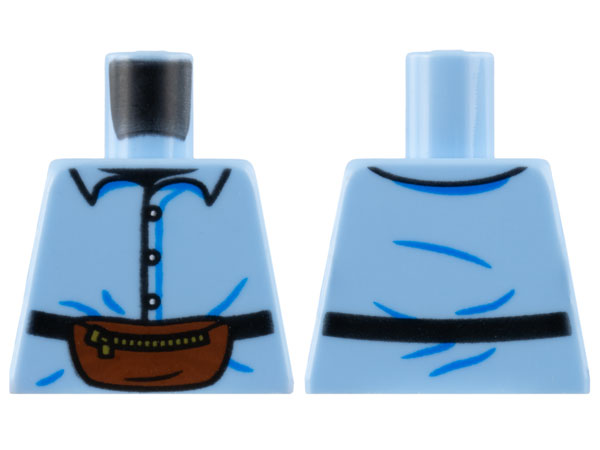 Lego Torso Shirt with Buttons, Reddish Brown Kidney Bag with Black Strap and Gold Zipper Pattern / Bright Light Blue