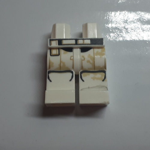Lego Hips and White Legs with Black and Dark Tan Lines Armor and Tan Dirt Stains Print / White