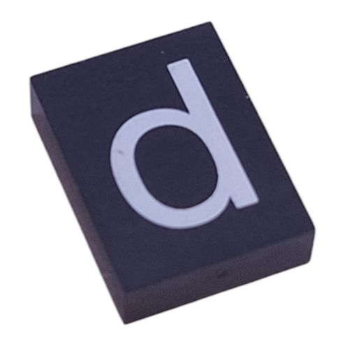 Lego Modulex Tile 3 x 4 with White 'd' Print, without Internal Supports / Modulex Black