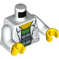 Lego Torso Lab Coat with Pockets over Bright Green Shirt Print (Doc Ock), White Arms, Yellow Hands