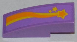 Lego Slope, Curved 3 x 1 with Orange and Yellow Shooting Star Pattern Model Right Side (Sticker) - Set 3183