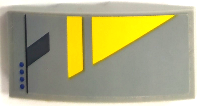 Lego Slope, Curved 4 x 2 with Yellow Triangle, Blue Dots, and Dark Bluish Gray Line Pattern Model Left Side (Sticker) - Set 75150