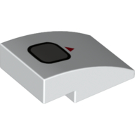 Lego Brick Curved 3 x 2 No Studs with Silver Square, Red Arrow Print / White