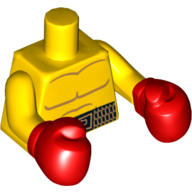 Lego Torso Bare Chest with Body Lines, and Black Boxing Belt Print, Yellow Arms, Red Boxing Gloves / Yellow