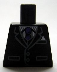 Lego Torso Jacket and Vest with Pockets and Buttons, Pocket Square, Pinstripe Shirt, Dark Purple Tie Pattern / Black