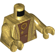 Lego Torso Robes, Open over Undershirt, Large Round Necklace, Stars, Dark Red Lines Print, Pearl Gold Arms and Hands