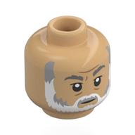 Lego Minifig Head Imperial Remnant Warlord, Dark Bluish Grey Eyebrows, Dark Bluish Grey/White Beard, Neutral / Open Mouth Scared