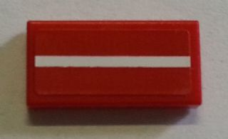 Lego Tile 1 x 2 with White Line on Red Background Pattern (Sticker) - Set 8258 / Red