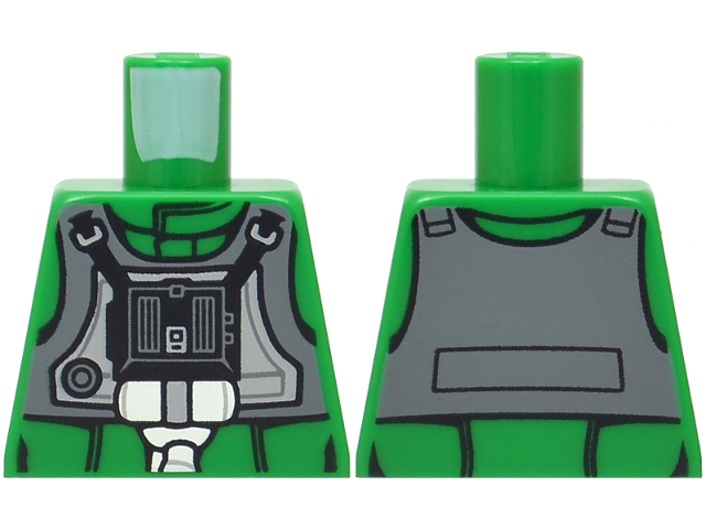Lego Torso SW Rebel A-wing Pilot with Dark Bluish Gray Vest, Black Front Panel, Breathing Apparatus with Straight Tube End Pattern / Green