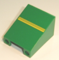 Lego Windscreen 3 x 4 x 4 Inverted with 3 Horizontal Yellow Lines Pattern (Sticker) - Set 7636 / Green