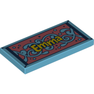 Lego Tile 2 x 4 with 'Emma' on Coral Background, Medium Blue Pattern Print / Medium Azure