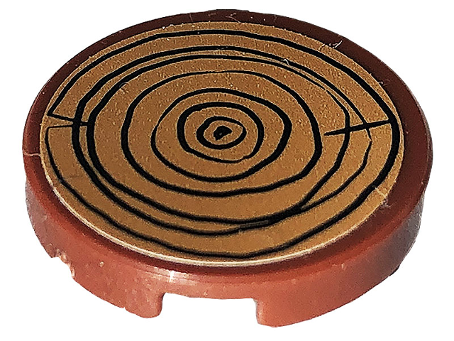 Lego Tile, Round 2 x 2 with Bottom Stud Holder with Tree Stump / Wood Grain on Medium Nougat Background Pattern (Sticker) - Set 41703